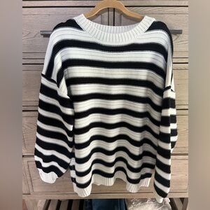 Black and White Oversized Striped Sweater